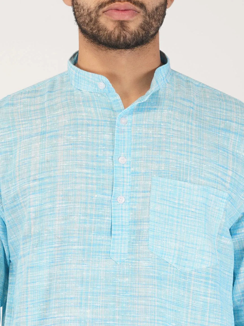 Pure Khadi Short Kurta in Sky Blue Color