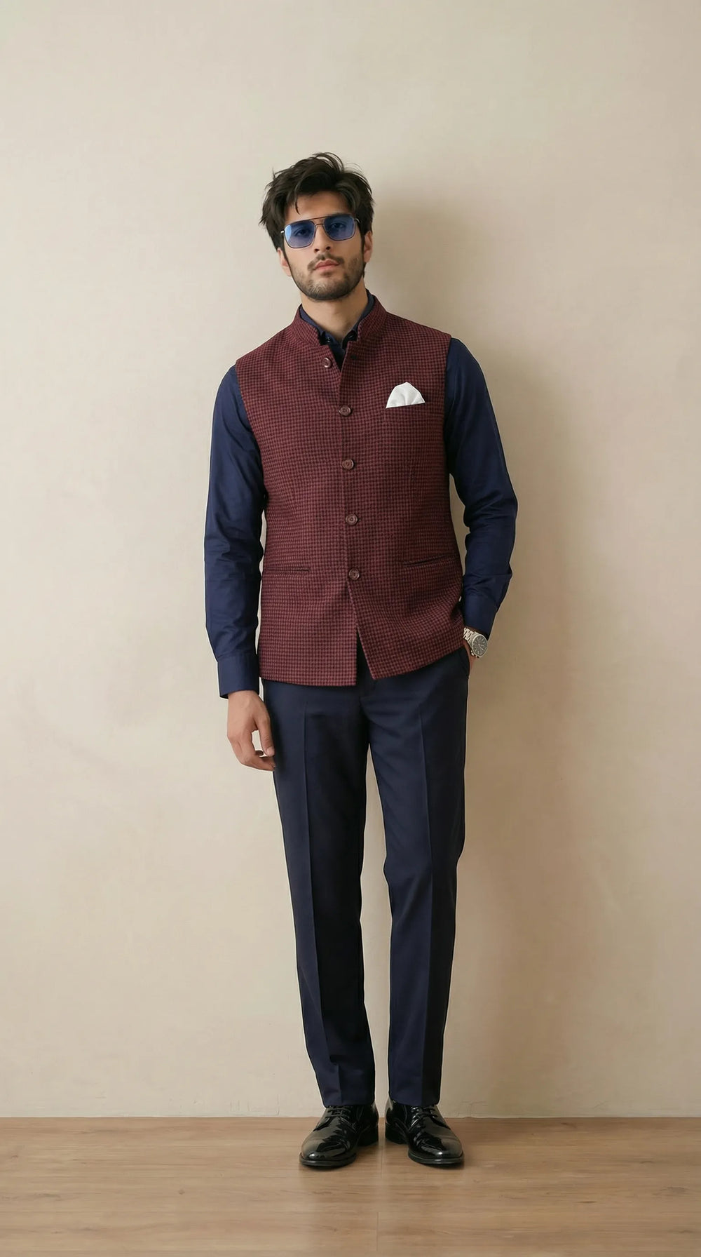 Reddish Maroon Signature Nehru Fit Jacket | 100% Woolen