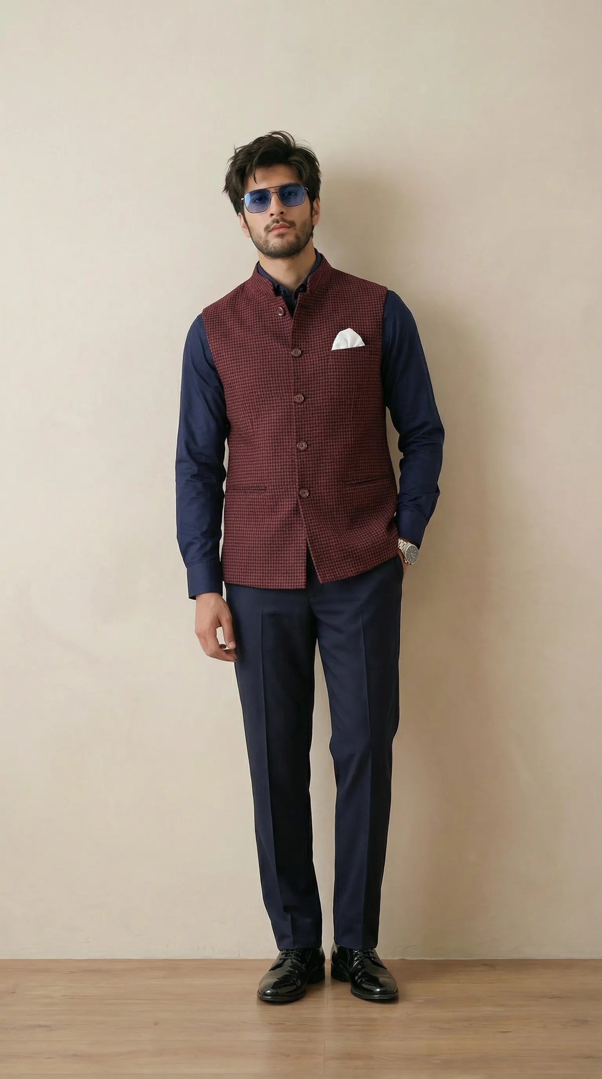 Reddish Maroon Signature Nehru Fit Jacket | 100% Woolen