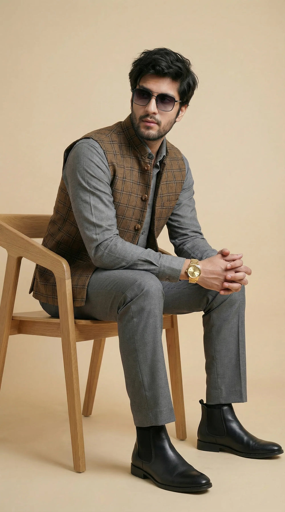 Reversible Wood Brown Nehru Fit Jacket | 100% Woolen