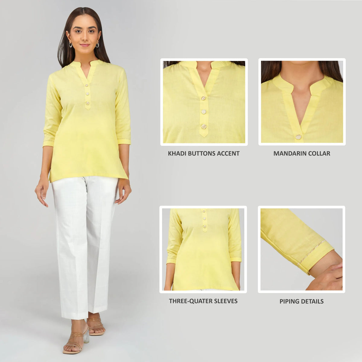 Women's Khadi Short Kurti Pastel Yellow