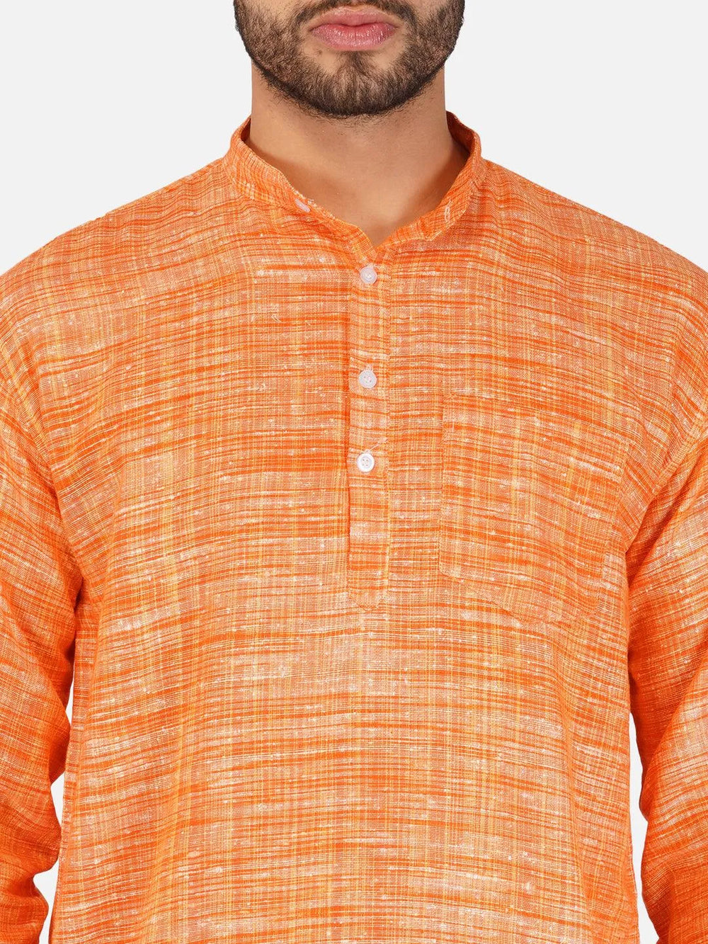 Pure Khadi Short Kurta in Orange Color