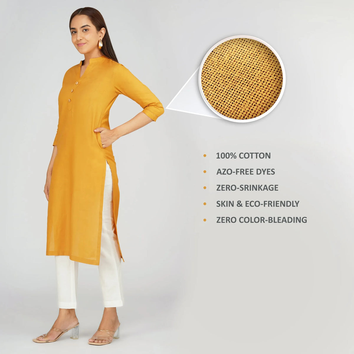 Women's Long Khadi Kurti Mustard Yellow