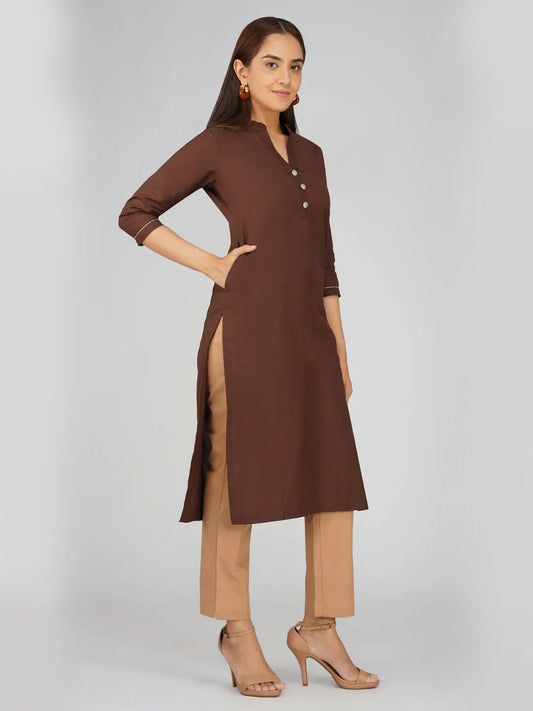 Women's Long Khadi Kurti Coffee Brown