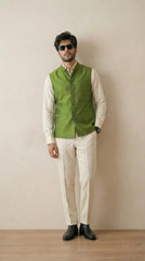 Lime Green Signature Nehru Fit Jacket | 100% Woolen