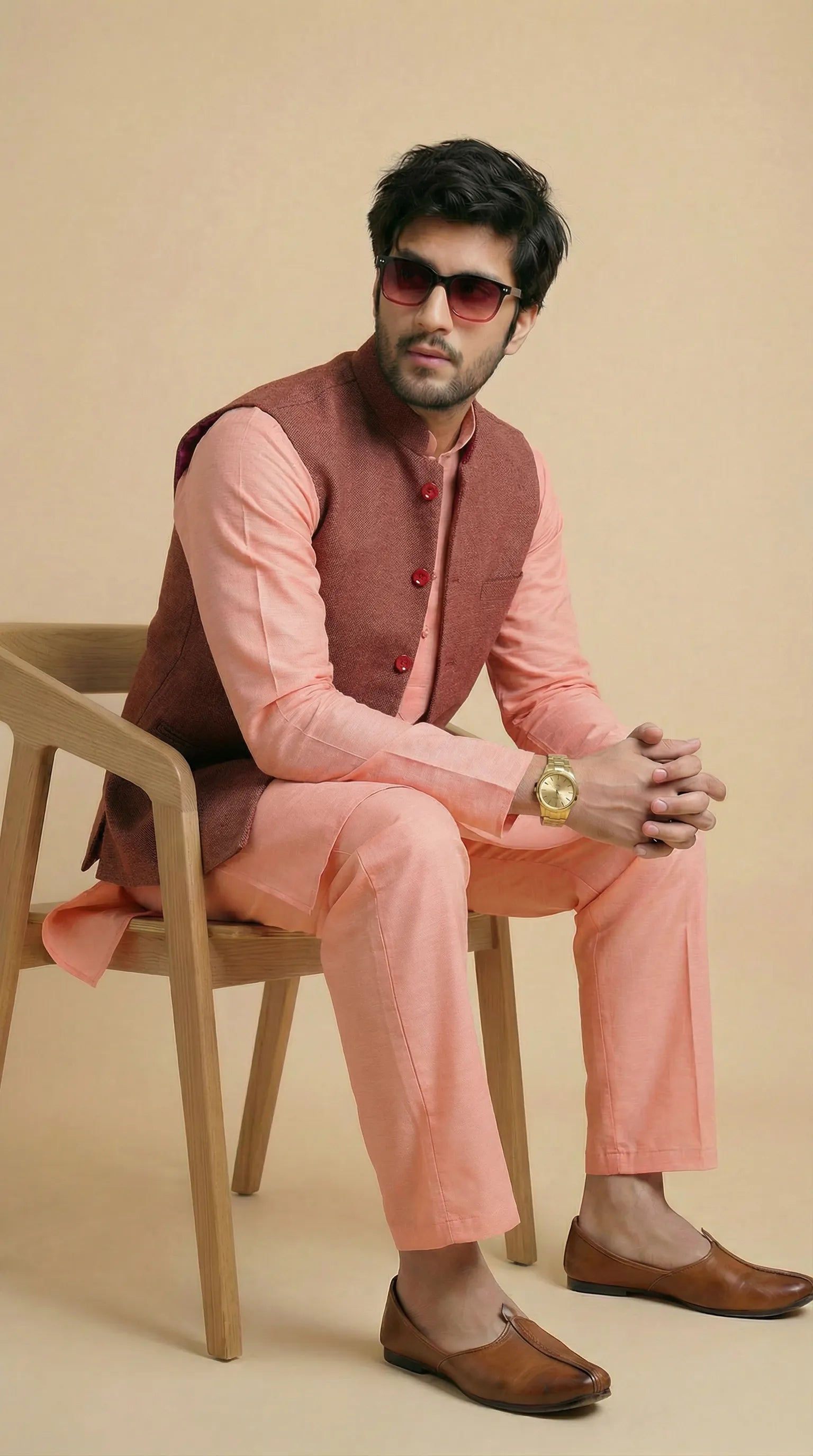 Carrot Red Signature Nehru Fit Jacket | 100% Woolen