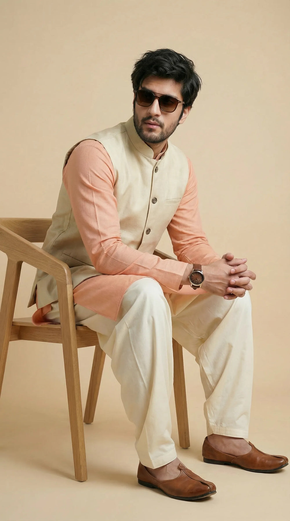Silk Cream Signature Nehru Fit Jacket | 100% Woolen