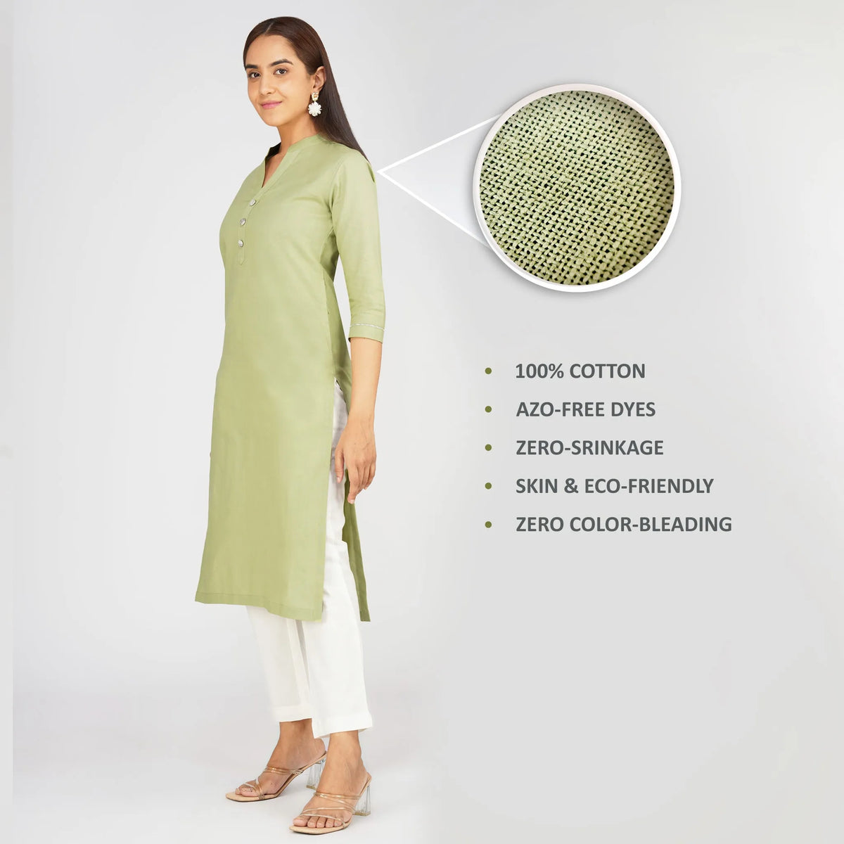Women's khadi long Kurti Sage Green