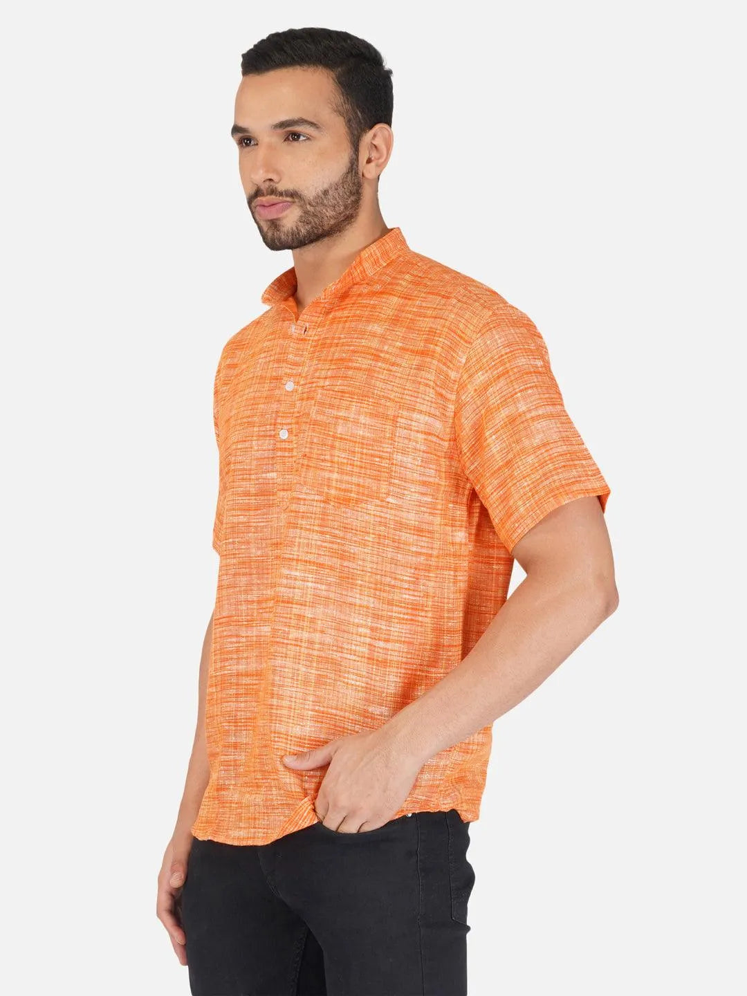 Pure Khadi Short Kurta in Orange Color