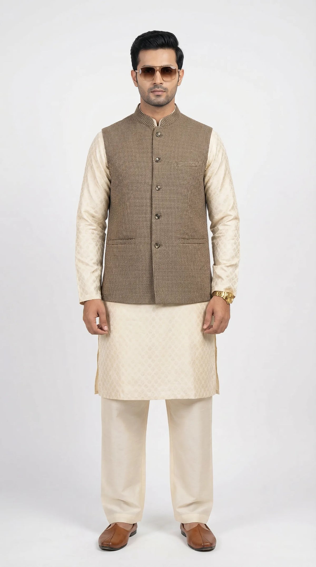 Dusty Brown Signature Nehru Fit Jacket | 100% Woolen