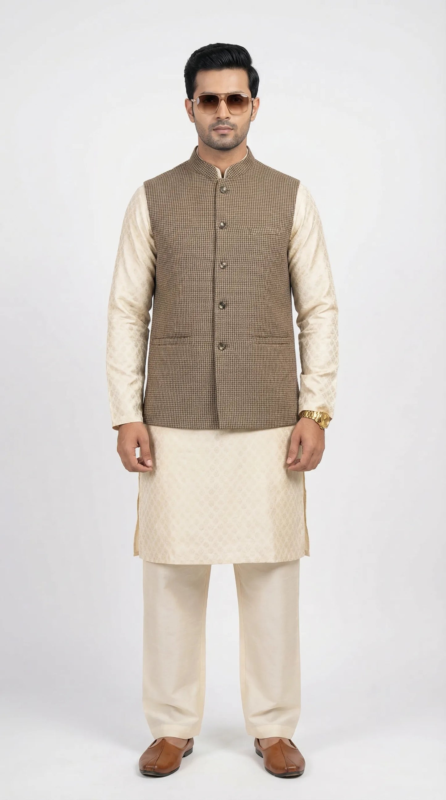 Dusty Brown Signature Nehru Fit Jacket | 100% Woolen