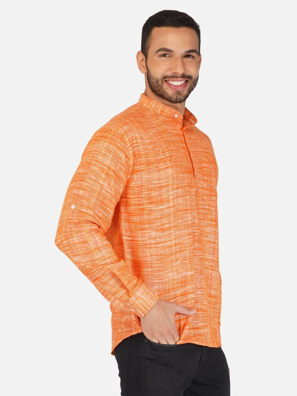 Pure Khadi Short Kurta in Orange Color