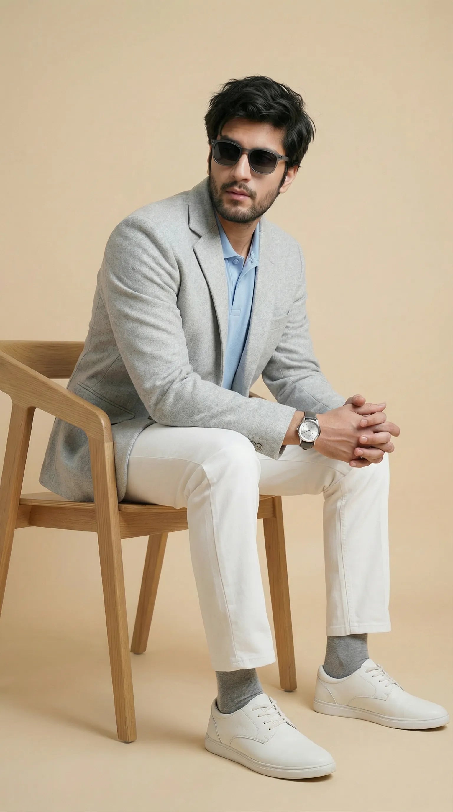 Silver Grey Tweed Blazer | 100% Wool, Classic Structured Fit