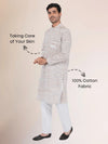 Khadi Traditional Kurta Off-White Blended with Brown Colour