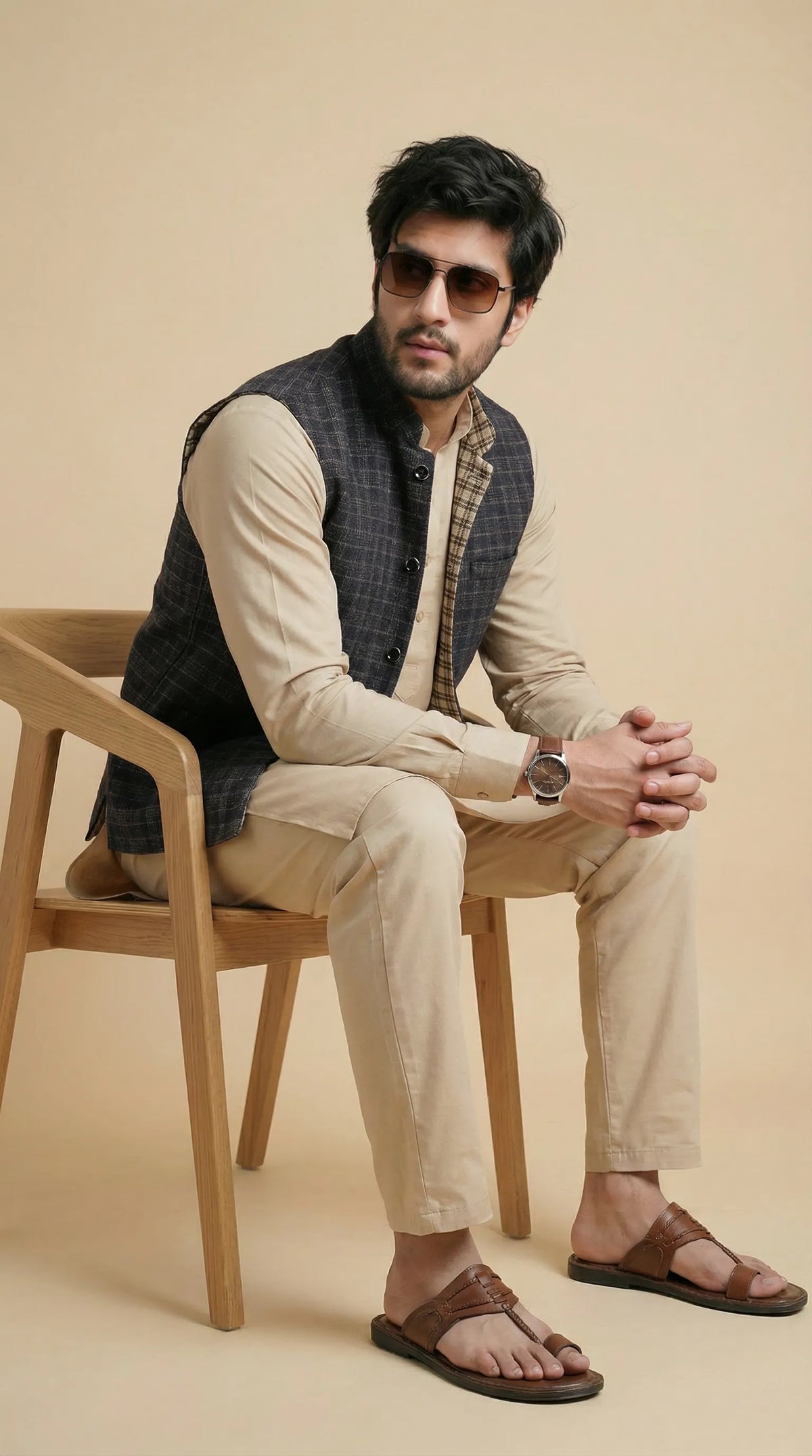 Reversible Tan & Black Nehru Fit Jacket | 100% Woolen