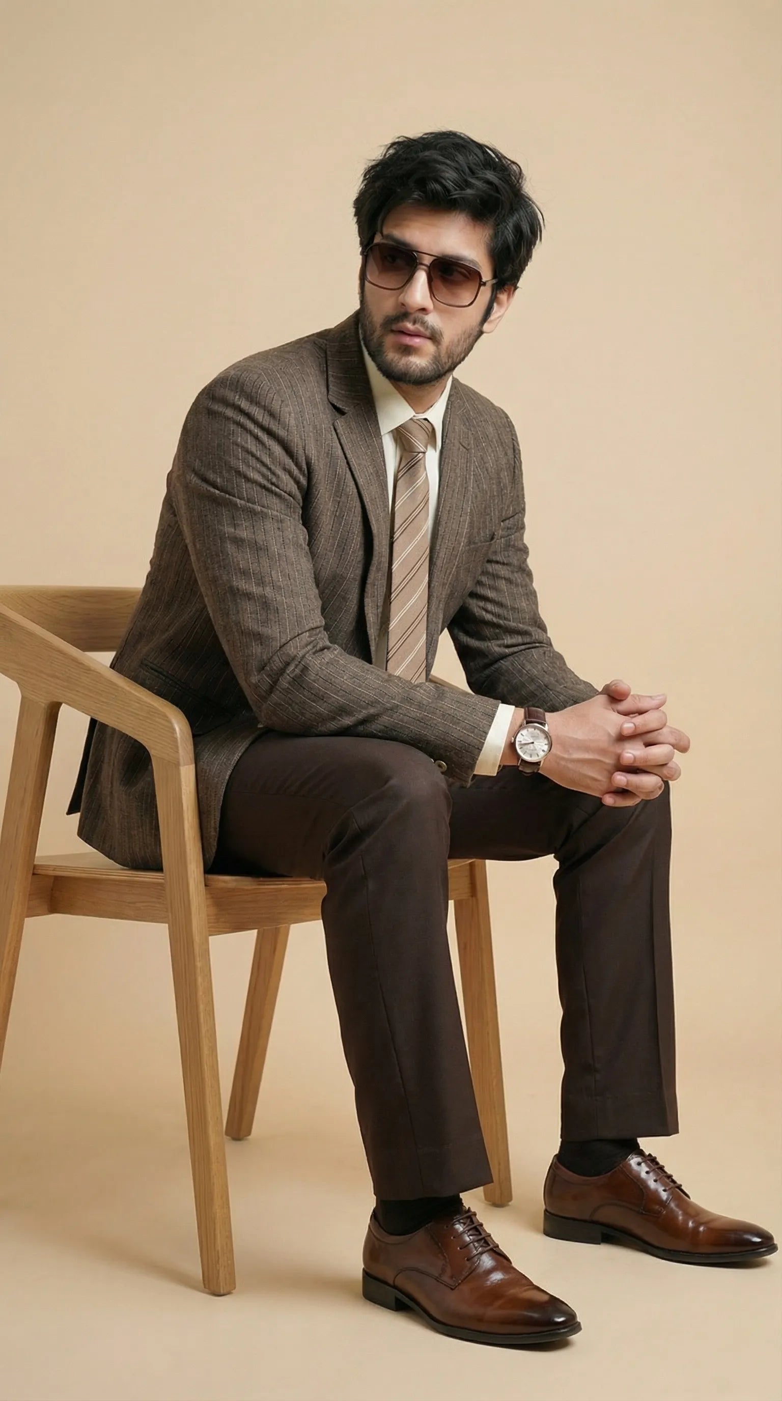 Biscuit Brown Tweed Blazer | 100% Wool, Classic Structured Fit