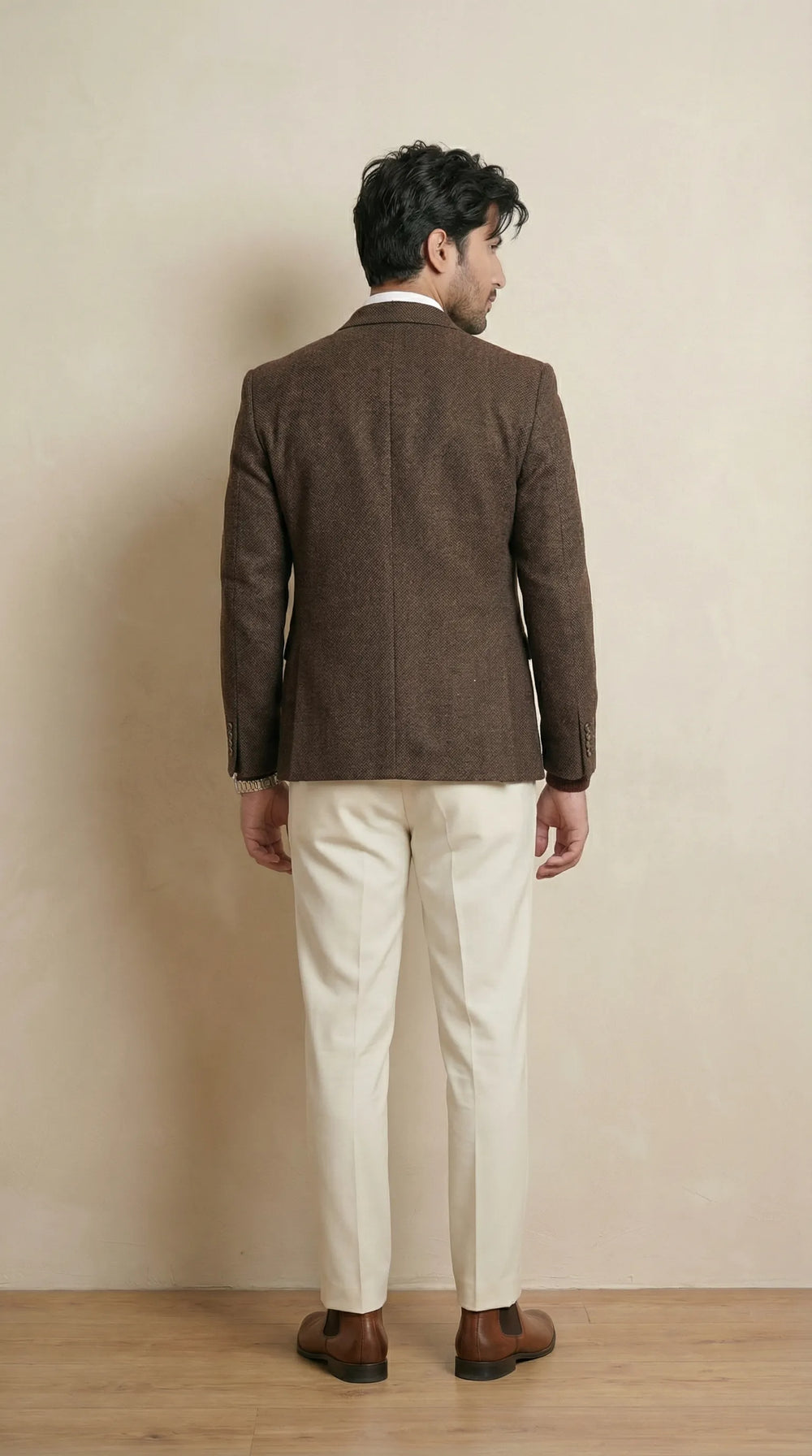 Coffe Brown Tweed Blazer | 100% Wool, Classic Structured Fit