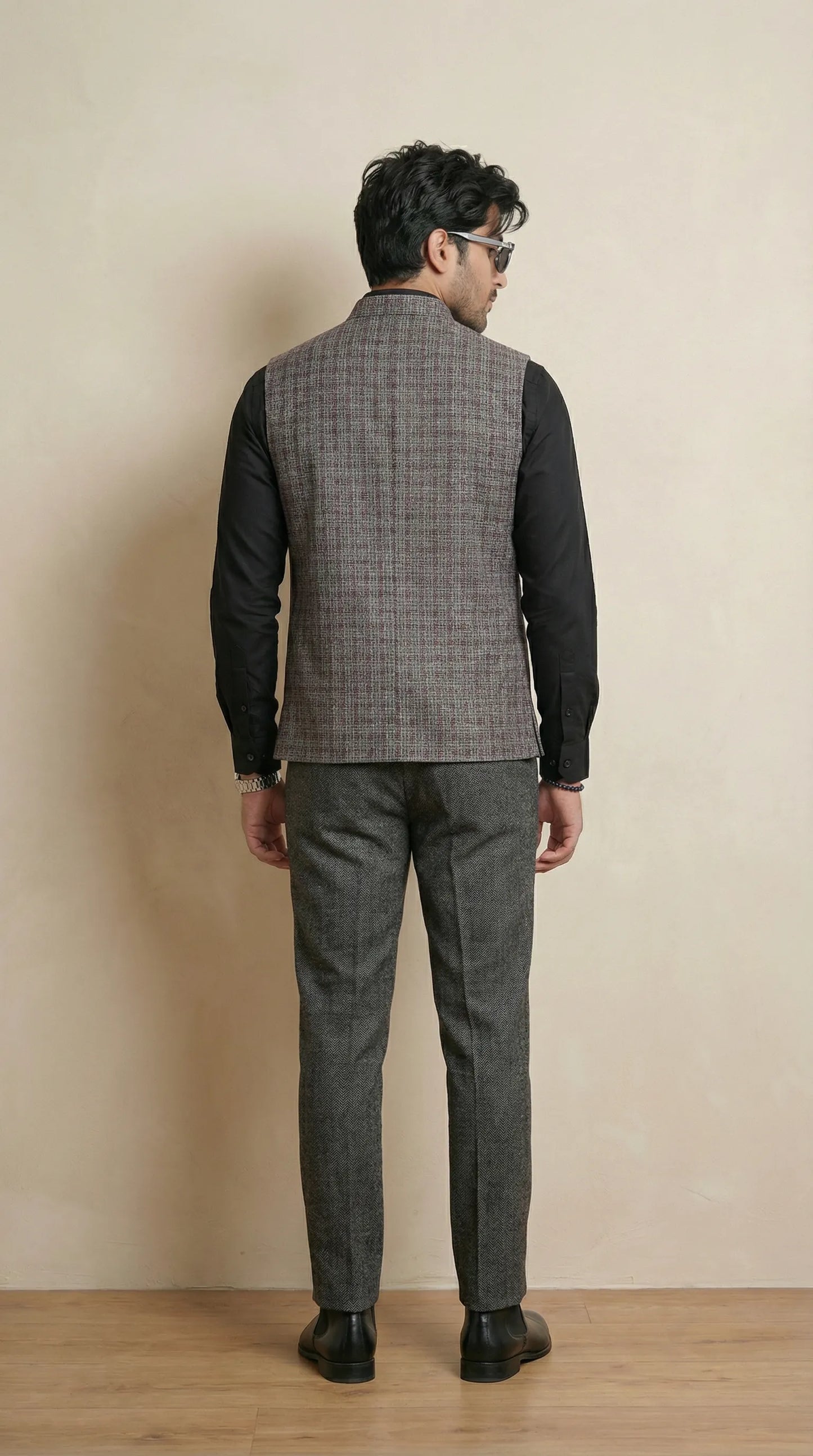 Smoke Grey Signature Nehru Fit Jacket | 100% Woolen