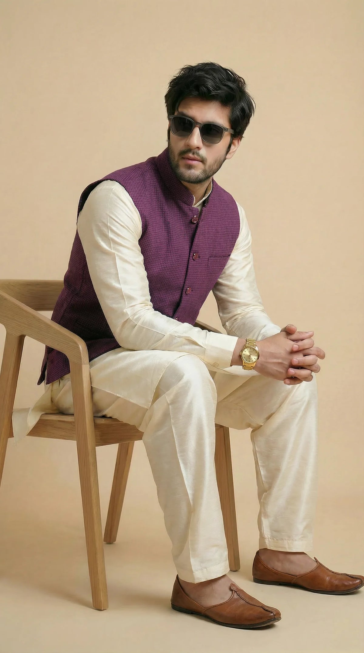 Magenta Signature Nehru Fit Jacket | 100% Woolen