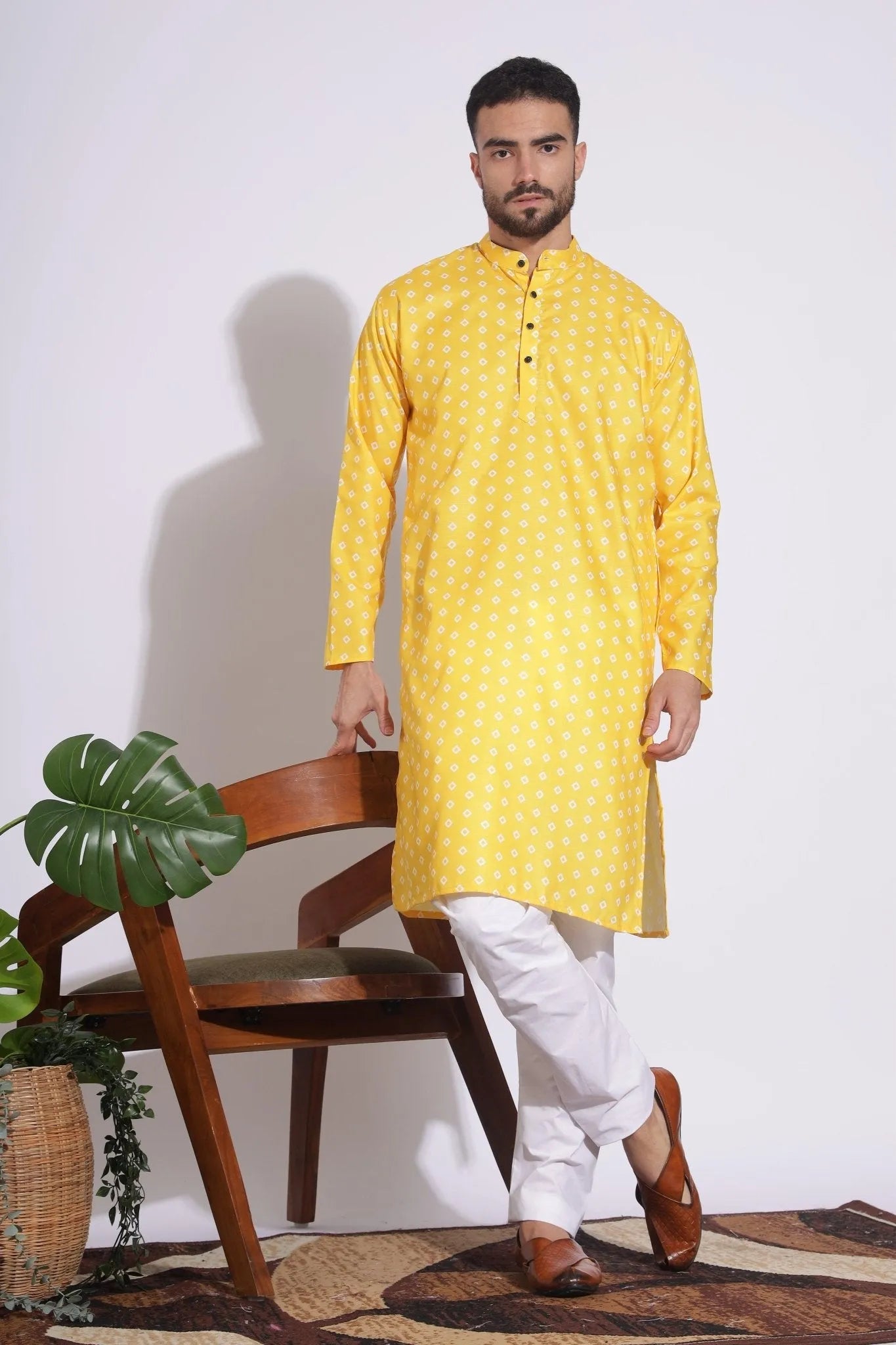 Ethnic Print Yellow Color Box Pattern Kurta