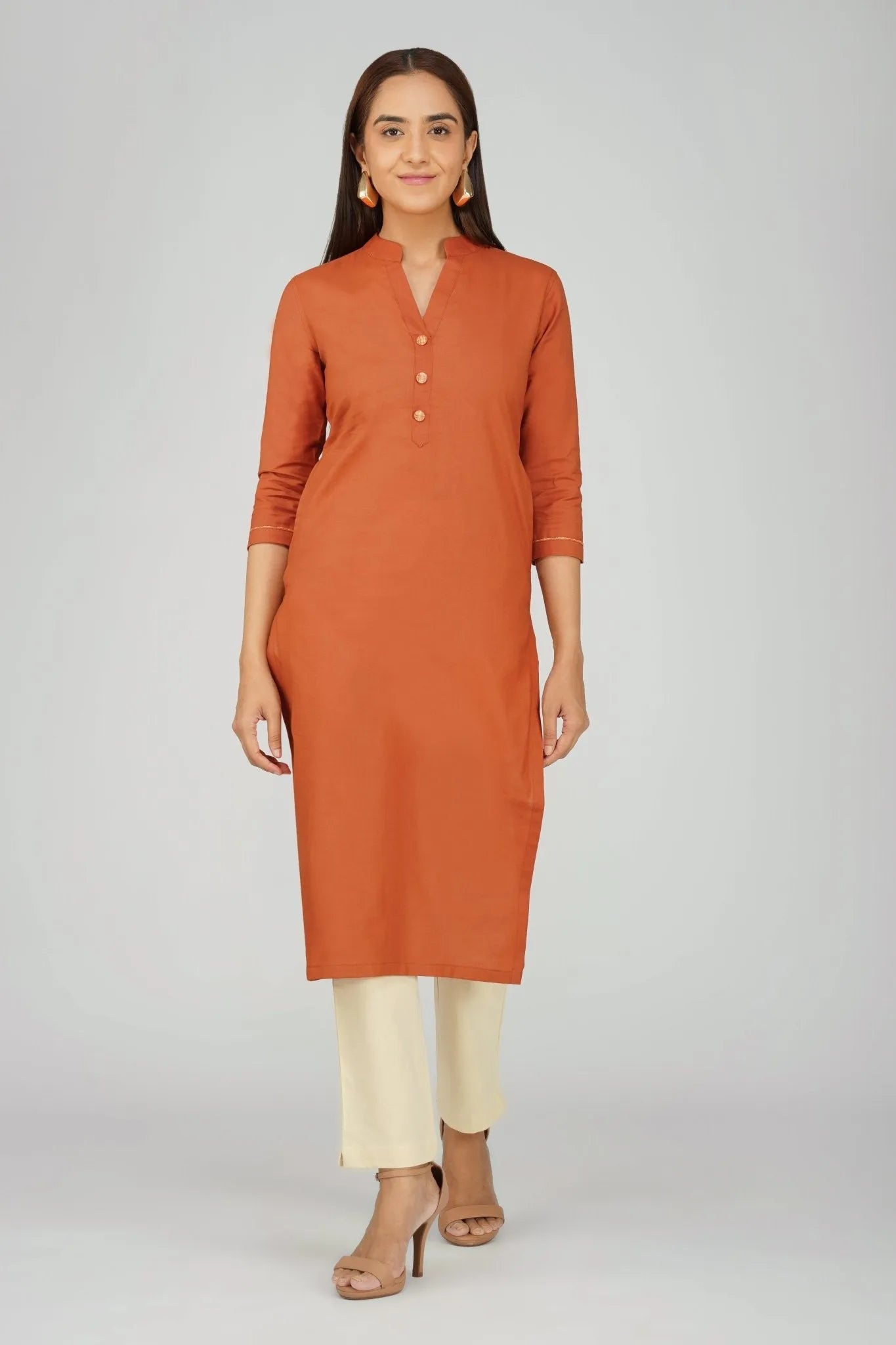 Women's Khadi Long Kurti Rust Orange