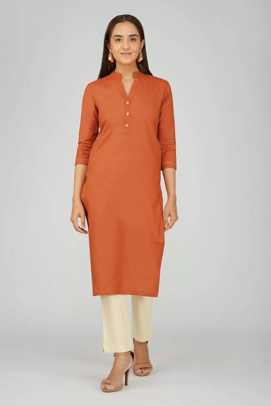 Women's Khadi Long Kurti Rust Orange