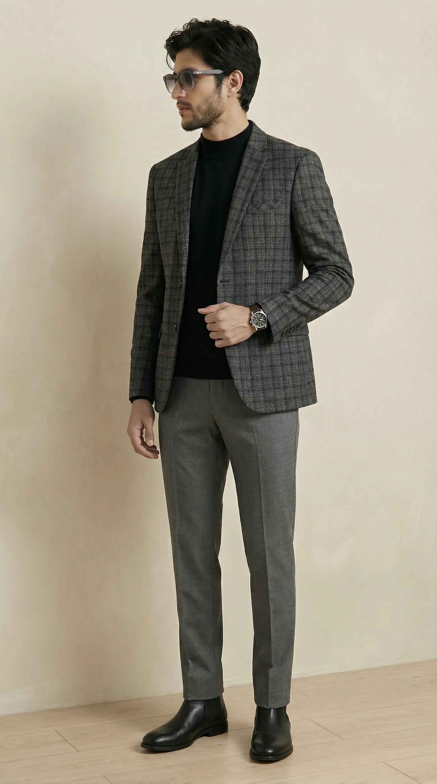 Stone Grey Tweed Blazer | 100% Wool, Classic Structured Fit