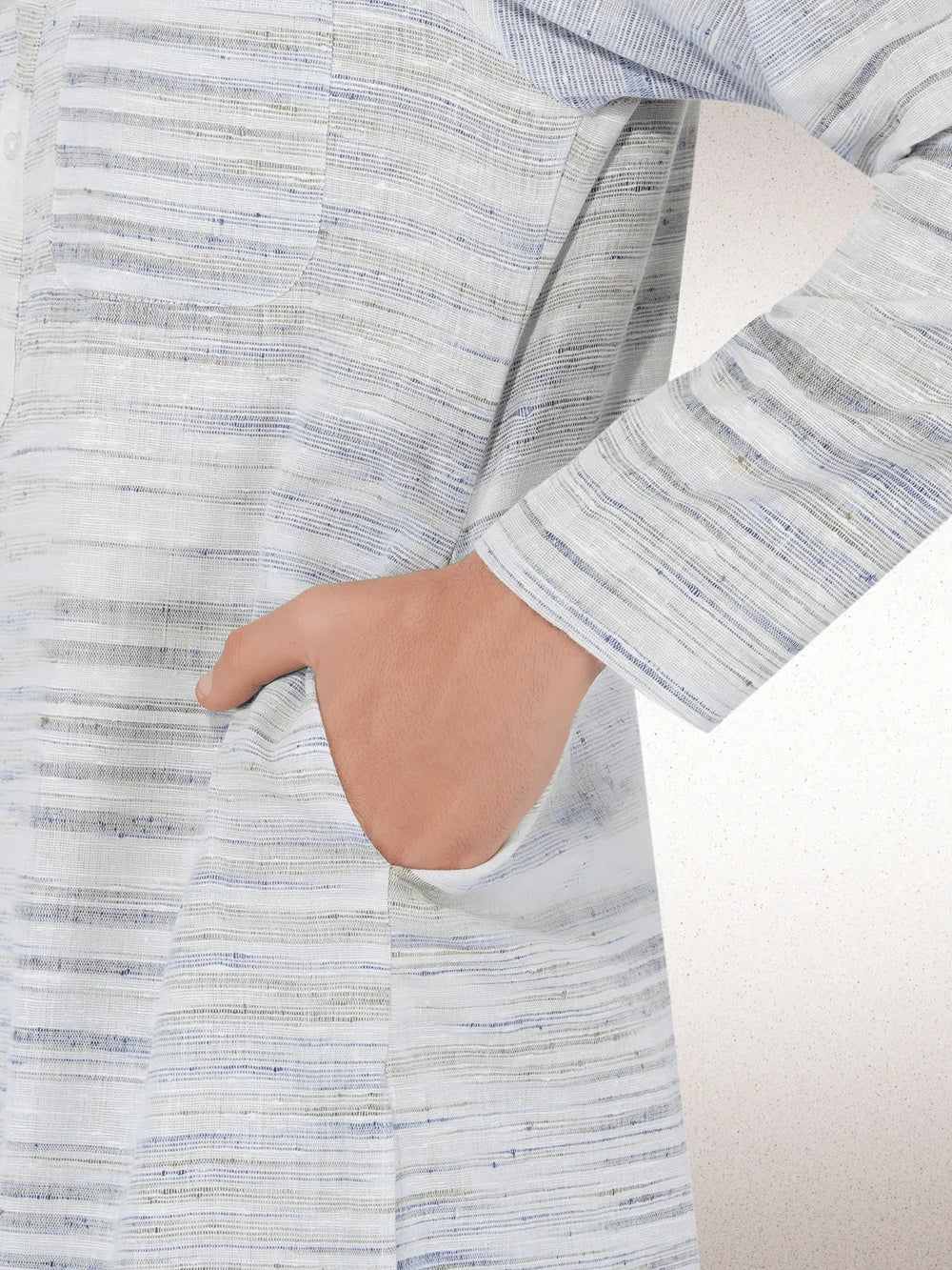 Traditional Khadi Kurta Off-White Blended with Blue Colour