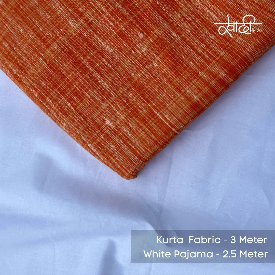 Khadi Kurta Pajama Fabric Combo Set - Unstitched Saffron Traditional Khadi