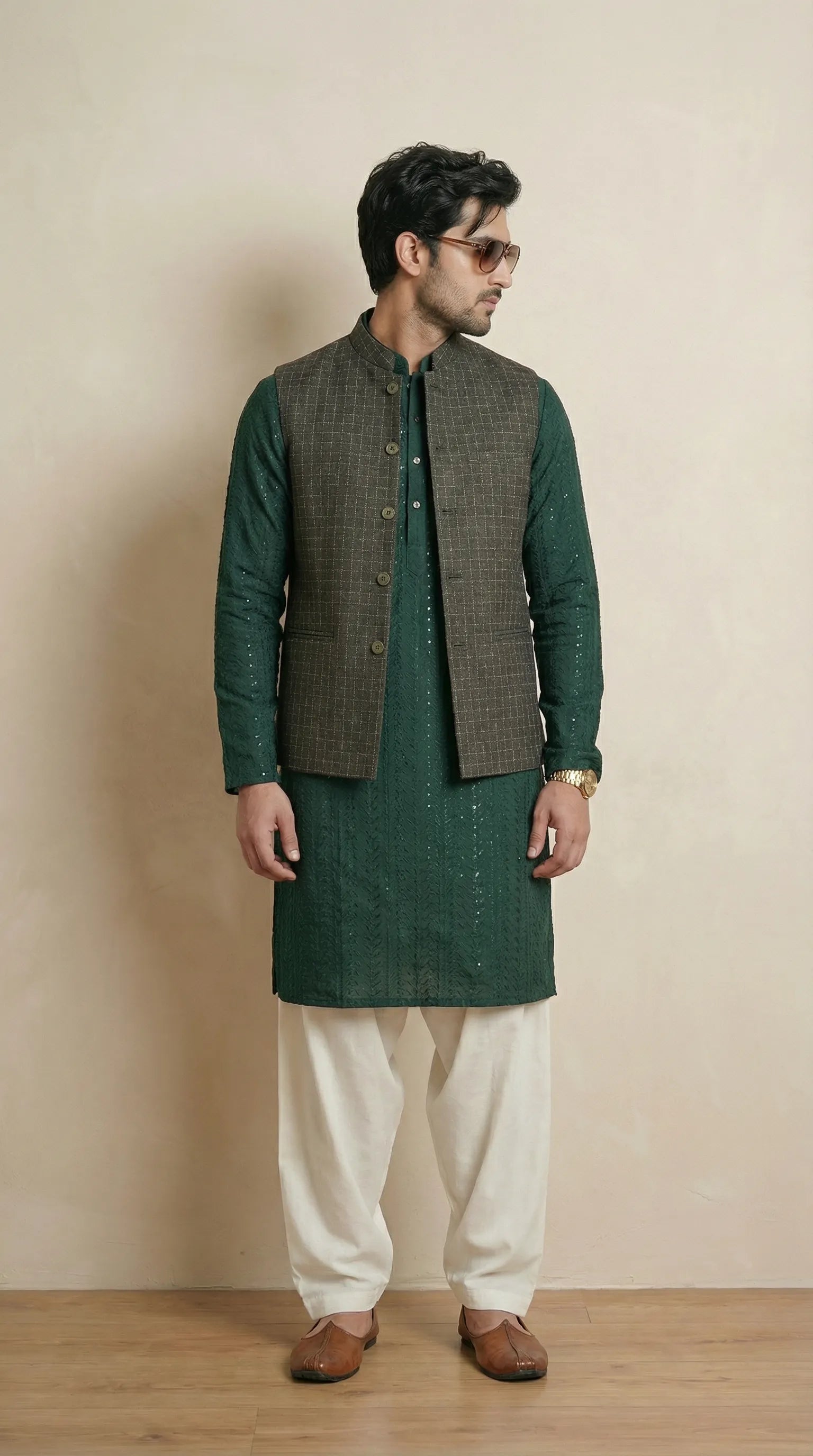 Dark Green Signature Nehru Fit Jacket | 100% Woolen