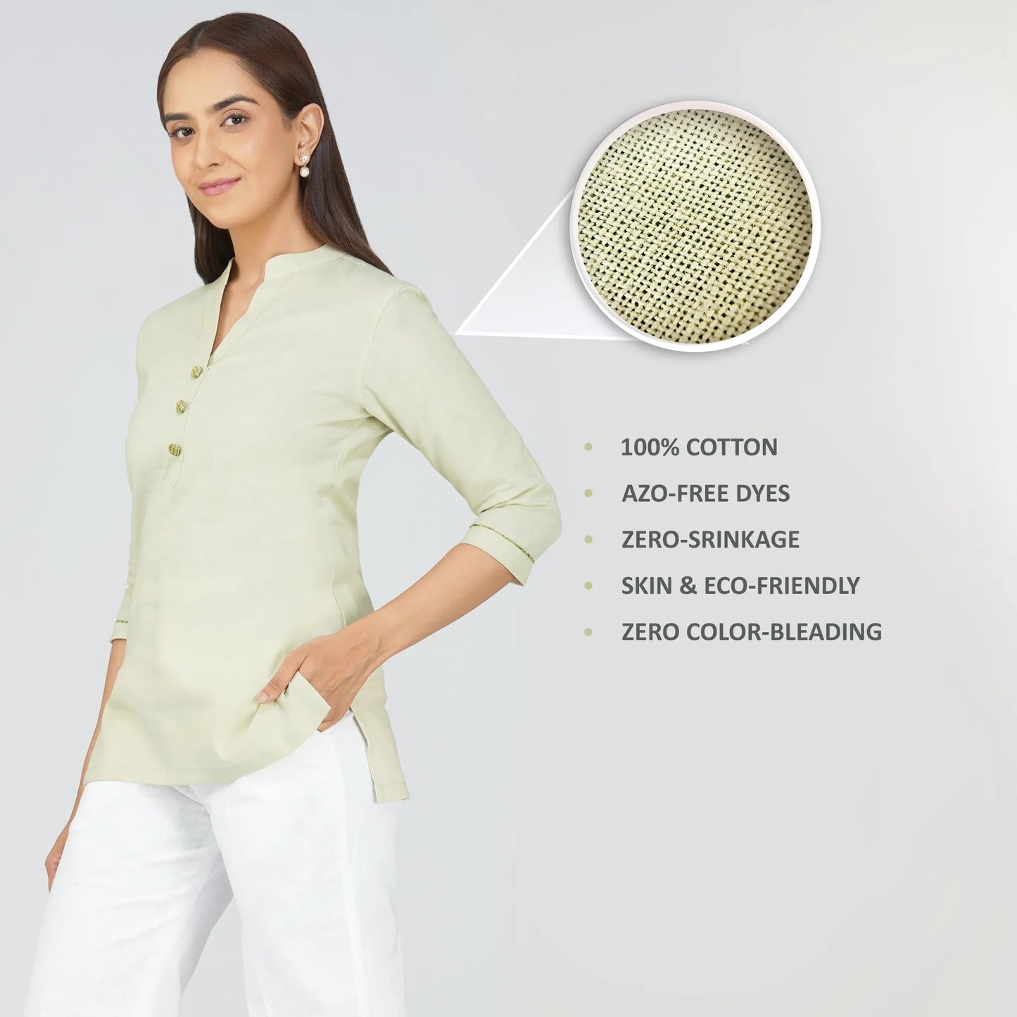 Women's Khadi Short Kurti Light Olive Green