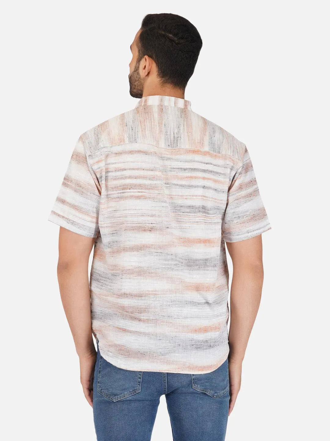 Pure Khadi Short Kurta in Self Pattern Brown Color