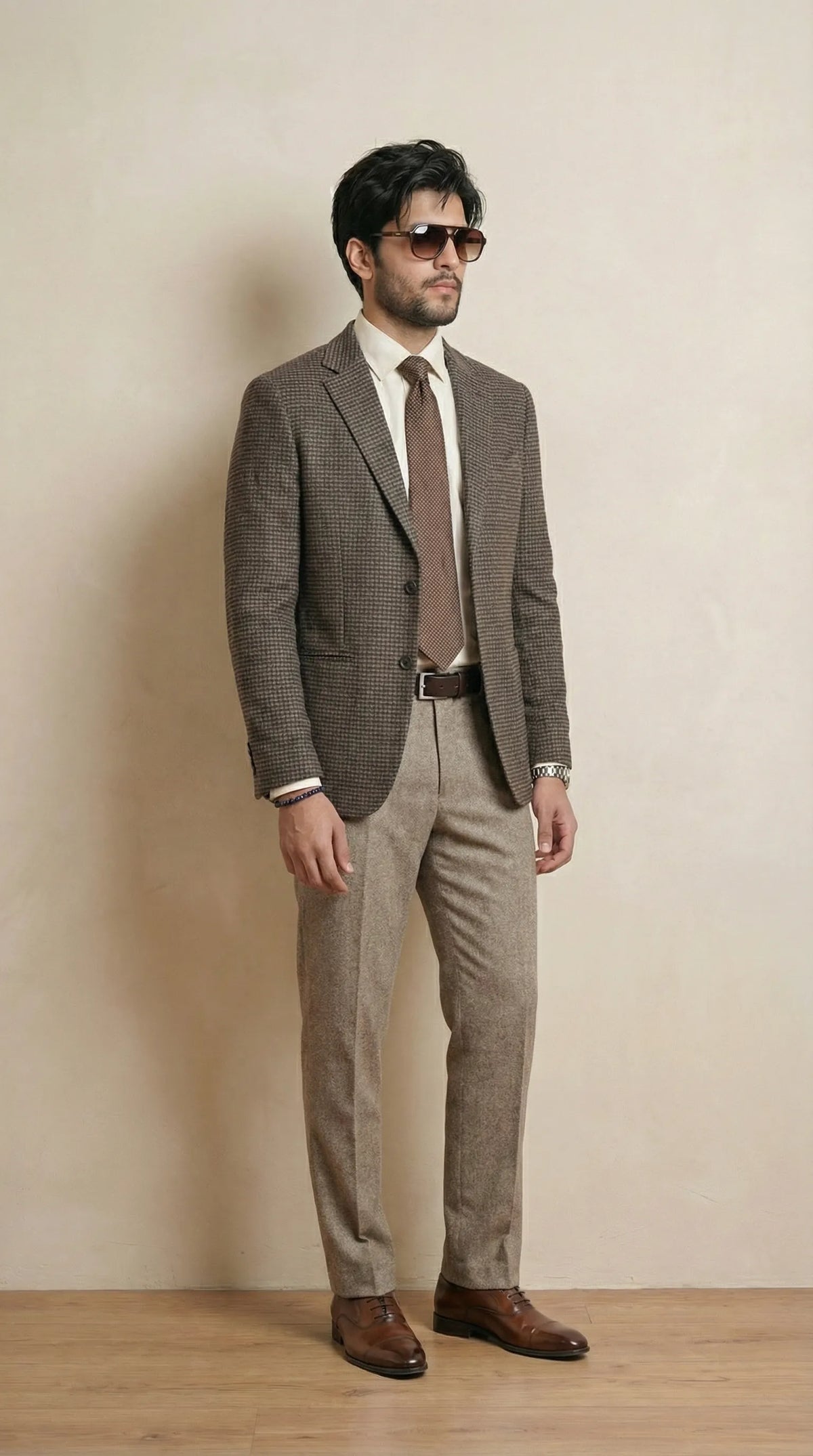 Dusky Brown Tweed Blazer | 100% Wool, Classic Structured Fit