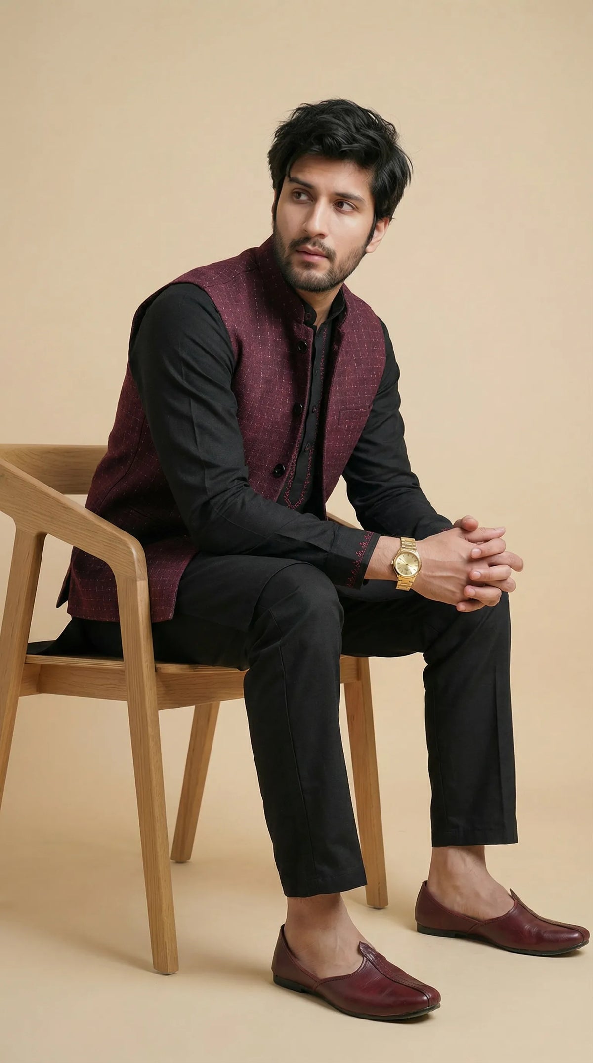 Burgundy Signature Nehru Fit Jacket | 100% Woolen