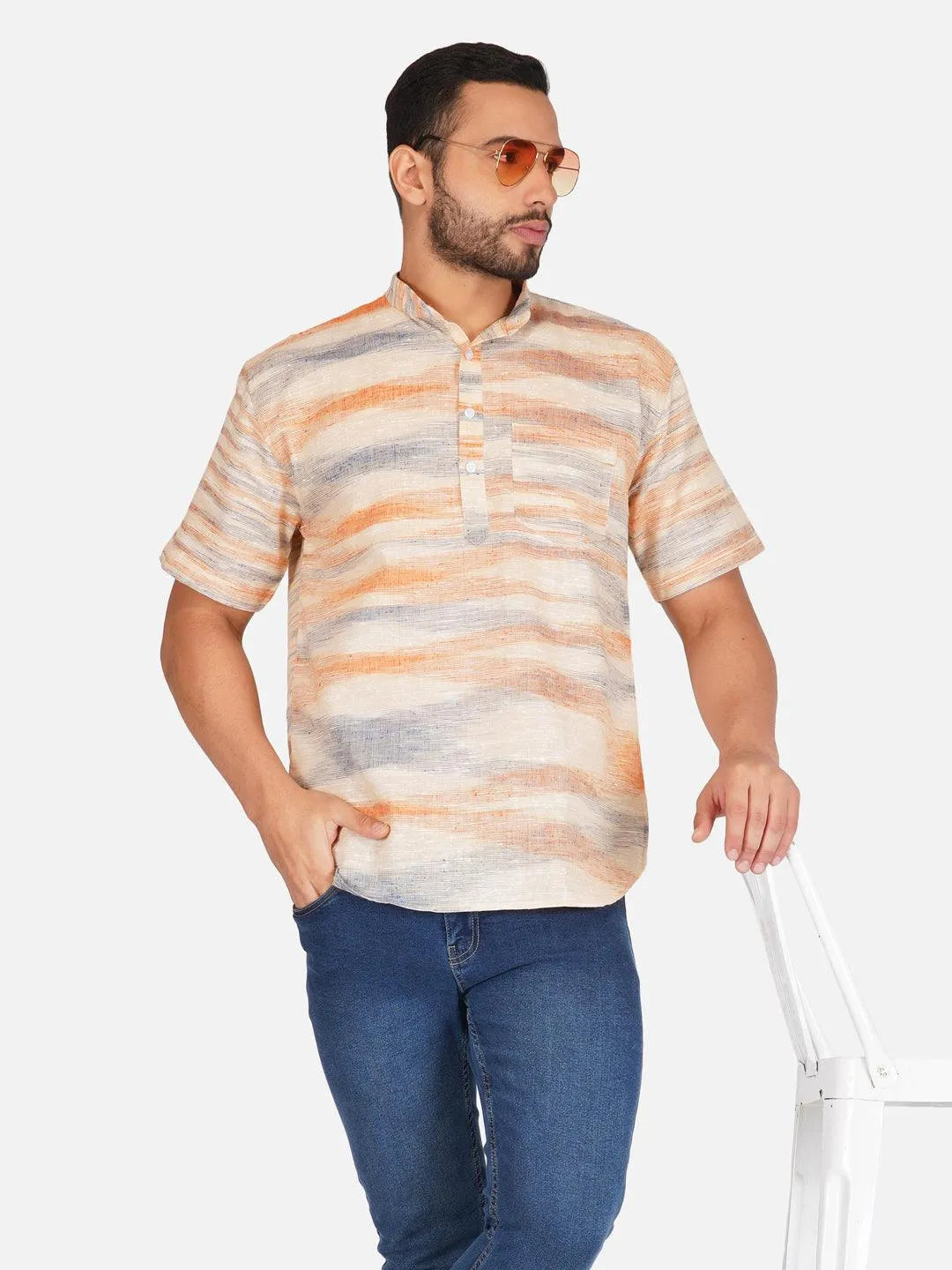 Pure Khadi Short Kurta in Golden Color