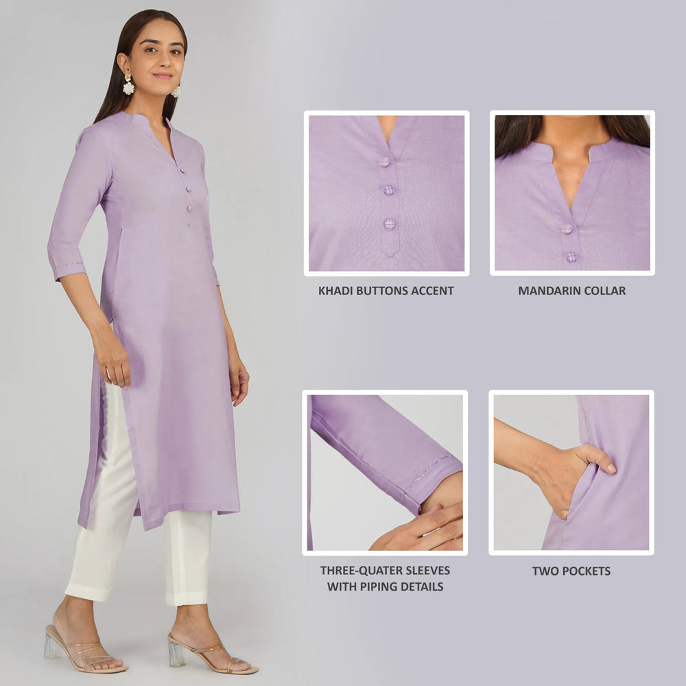 Women's Khadi Long Kurti Lavander