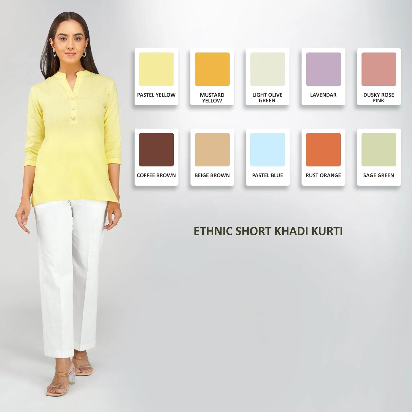 Women's Khadi Short Kurti Pastel Yellow