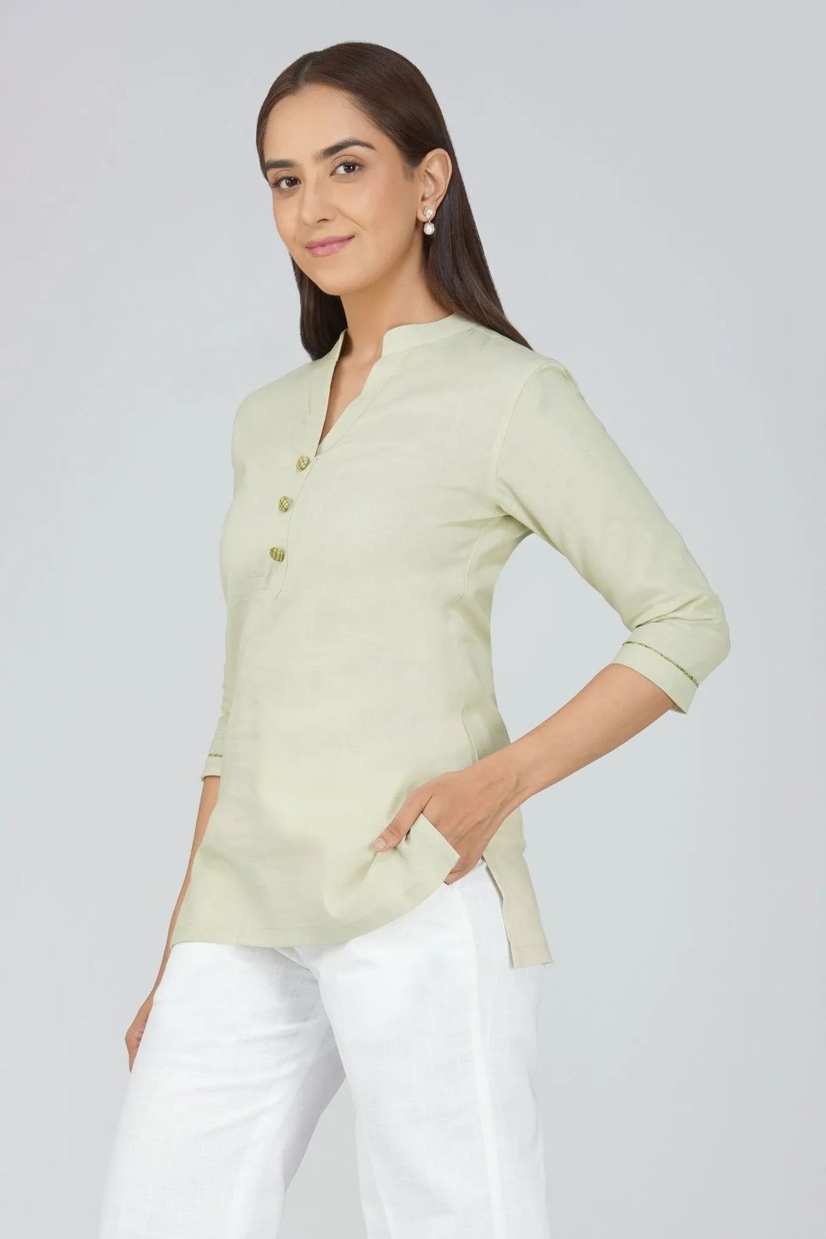 Women's Khadi Short Kurti Light Olive Green