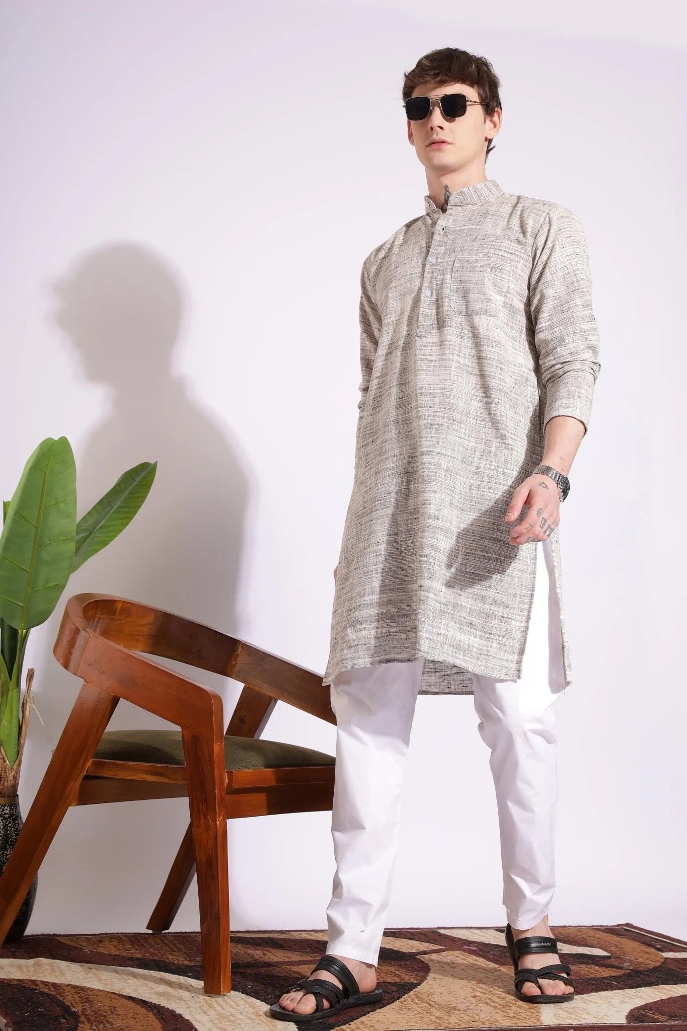Off Black Khadi Kurta