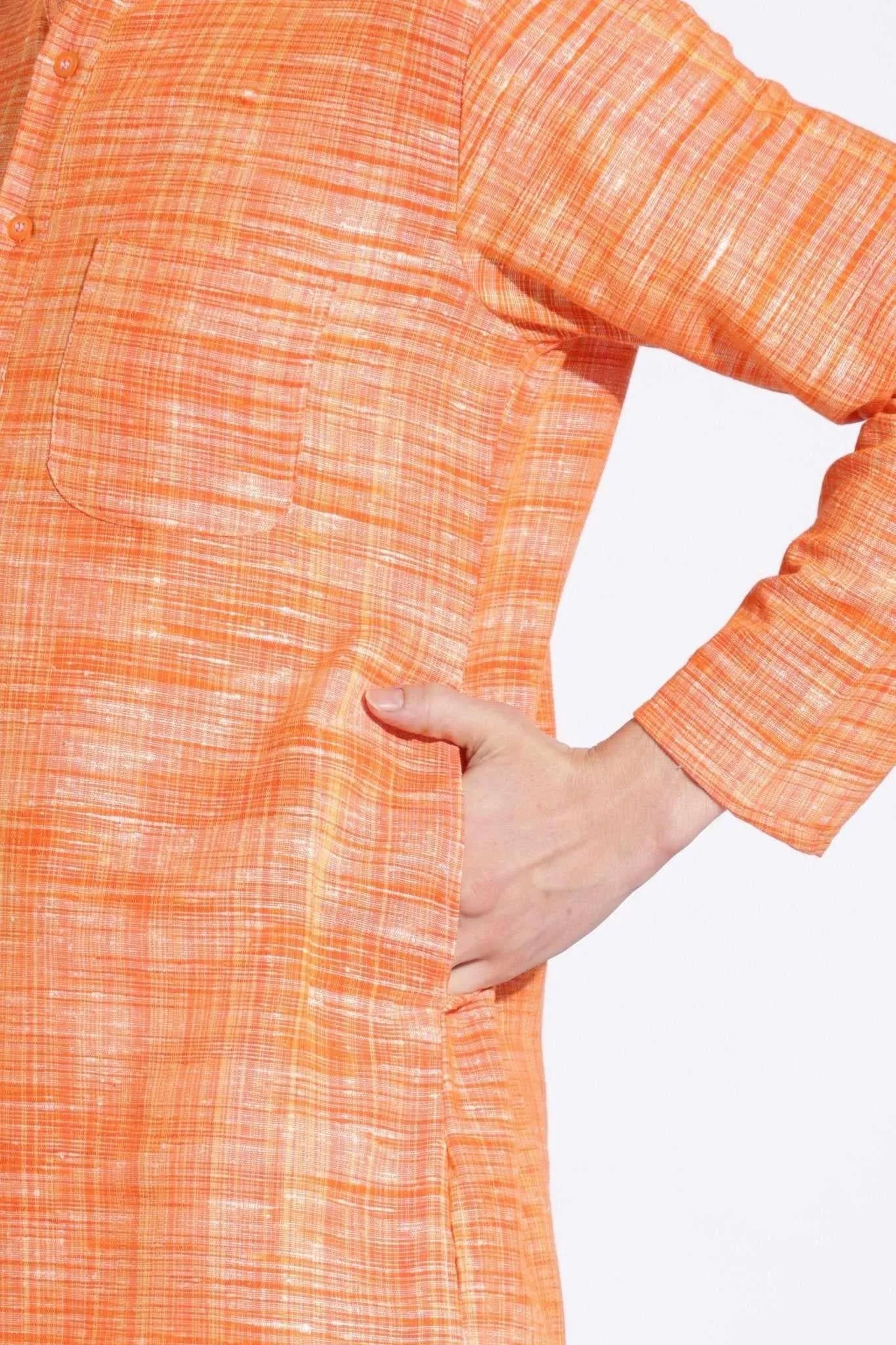 Vibrant Orange Khadi Cotton Long Kurta
