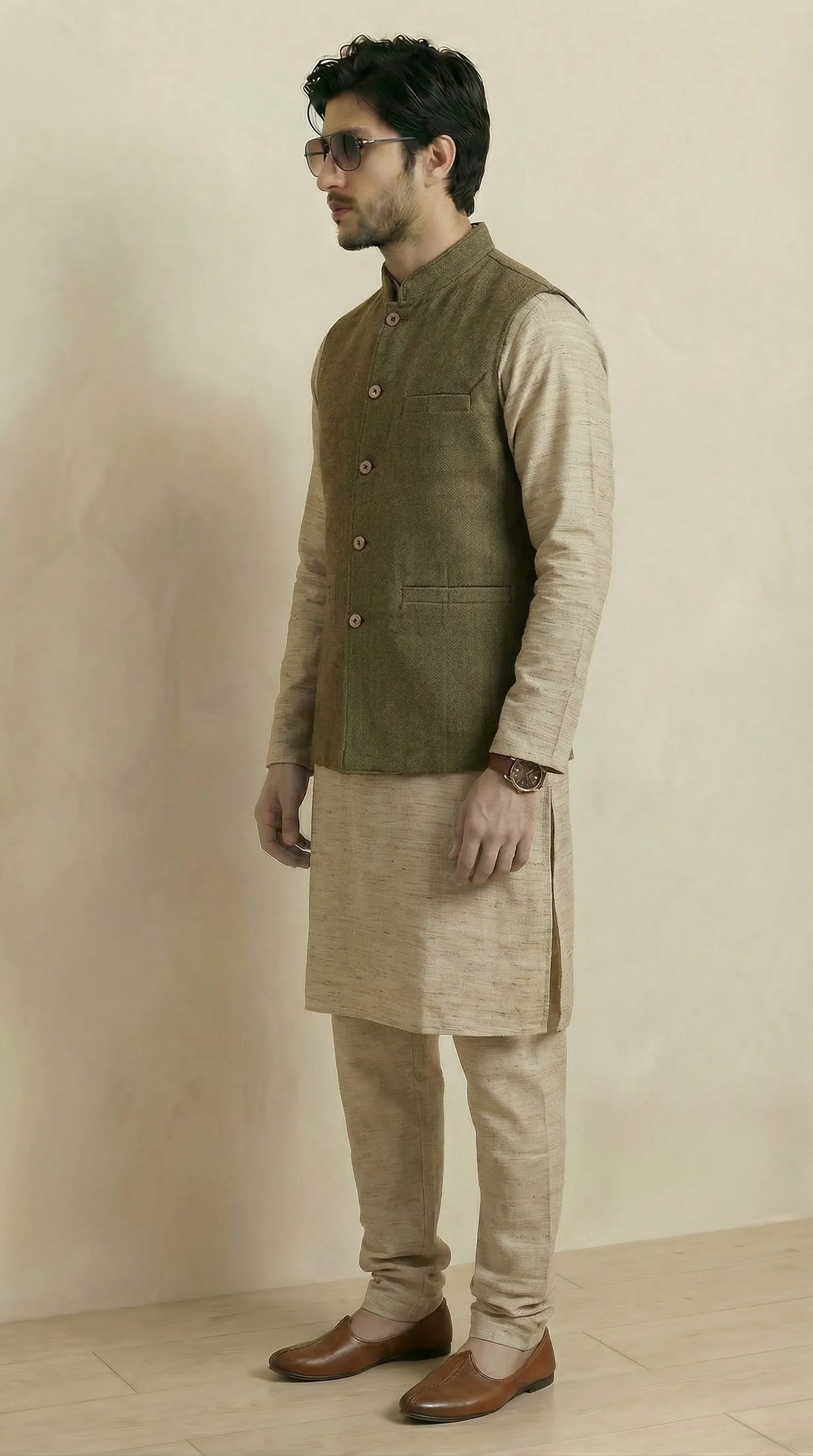 Reversible Biscuit Brown Nehru Fit Jacket | 100% Woolen