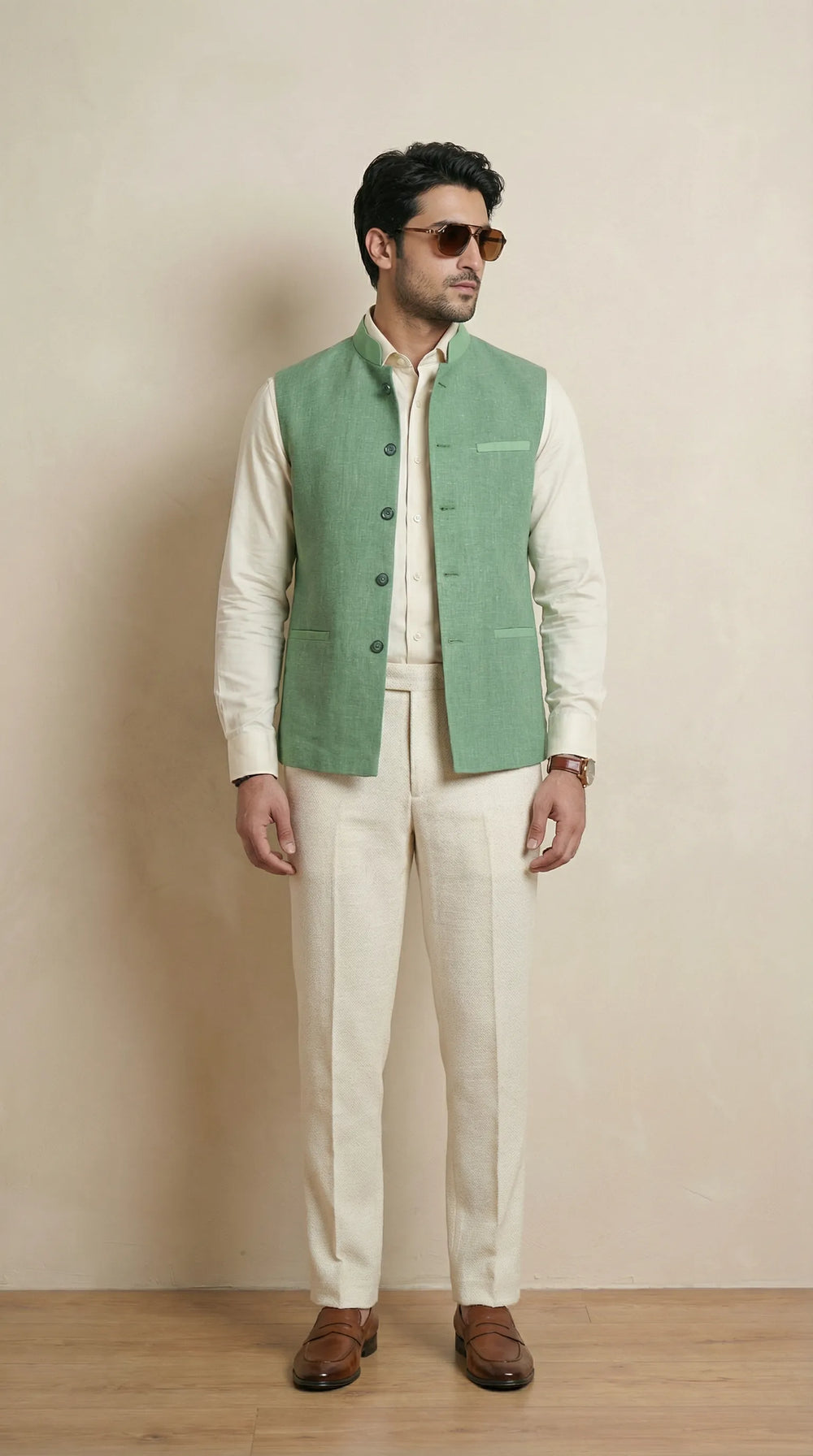 Jade Green Signature Nehru Fit Jacket | 100% Woolen