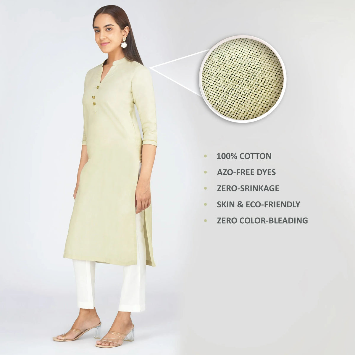 Women's Long Khadi Kurti Light Olive Green
