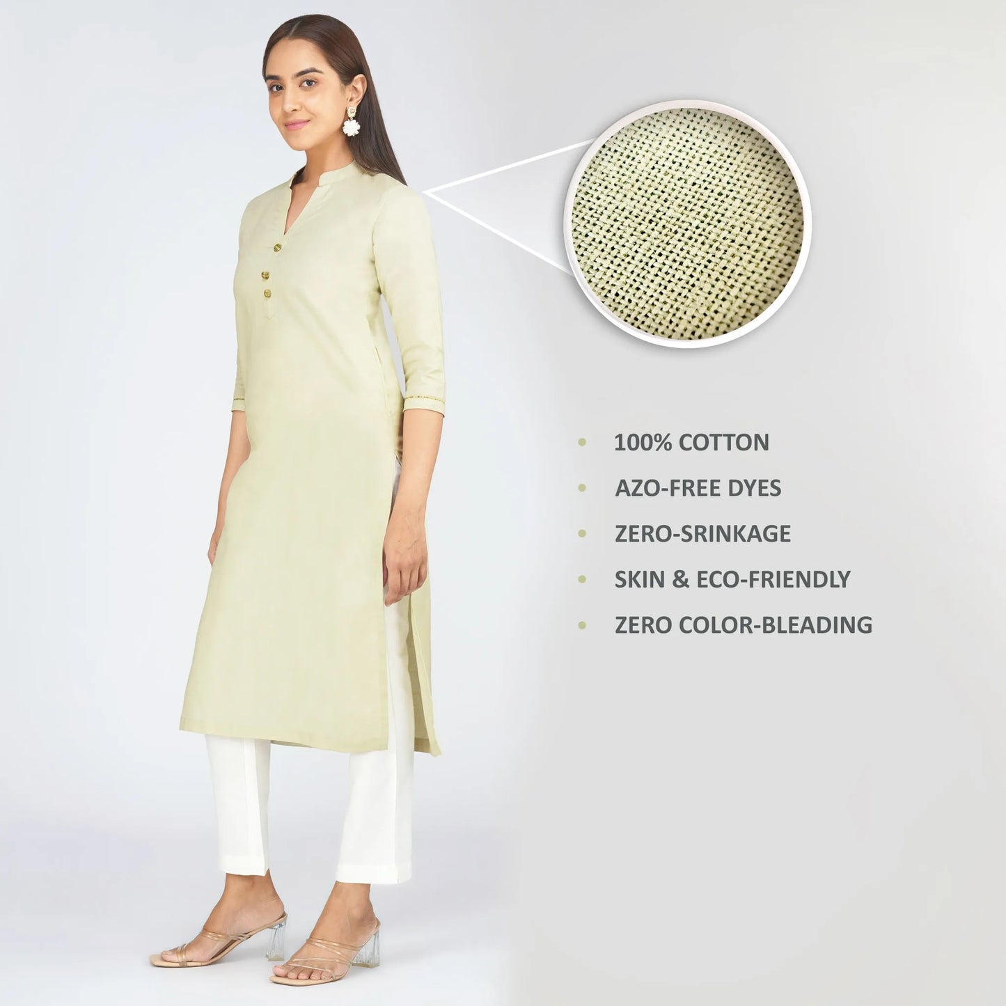 Women's Long Khadi Kurti Light Olive Green