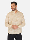 Pure Khadi Short Kurta in Self Pattern Wheat Color