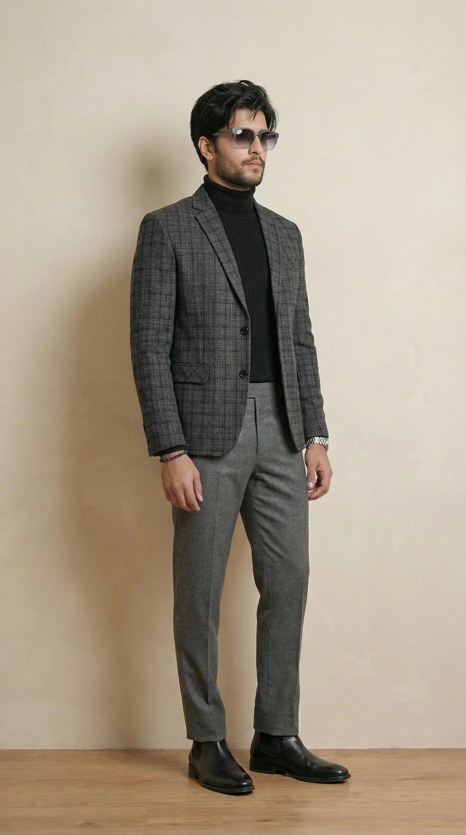 Stone Grey Tweed Blazer | 100% Wool, Classic Structured Fit