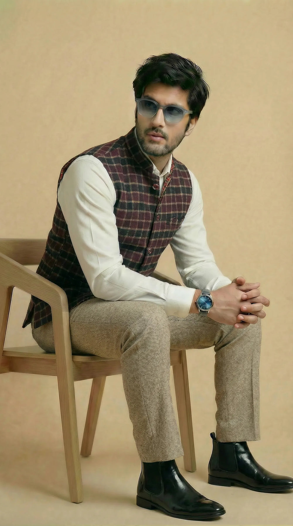 Reversible Brick Red Nehru Fit Jacket | 100% Woolen