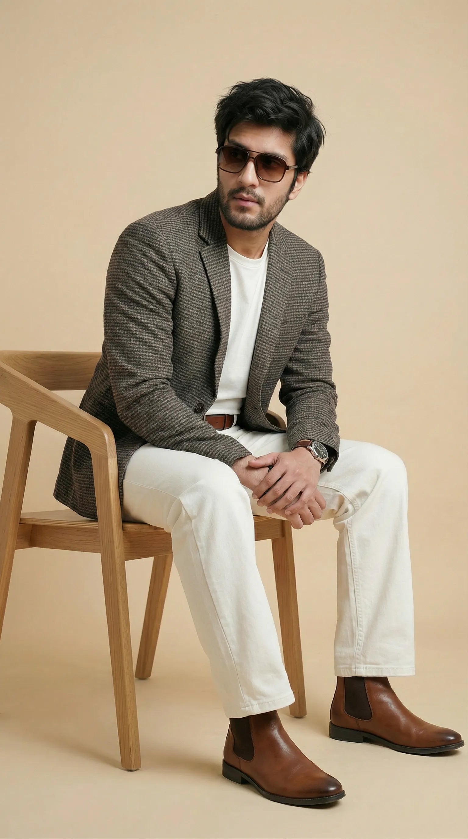 Dusky Brown Tweed Blazer | 100% Wool, Classic Structured Fit