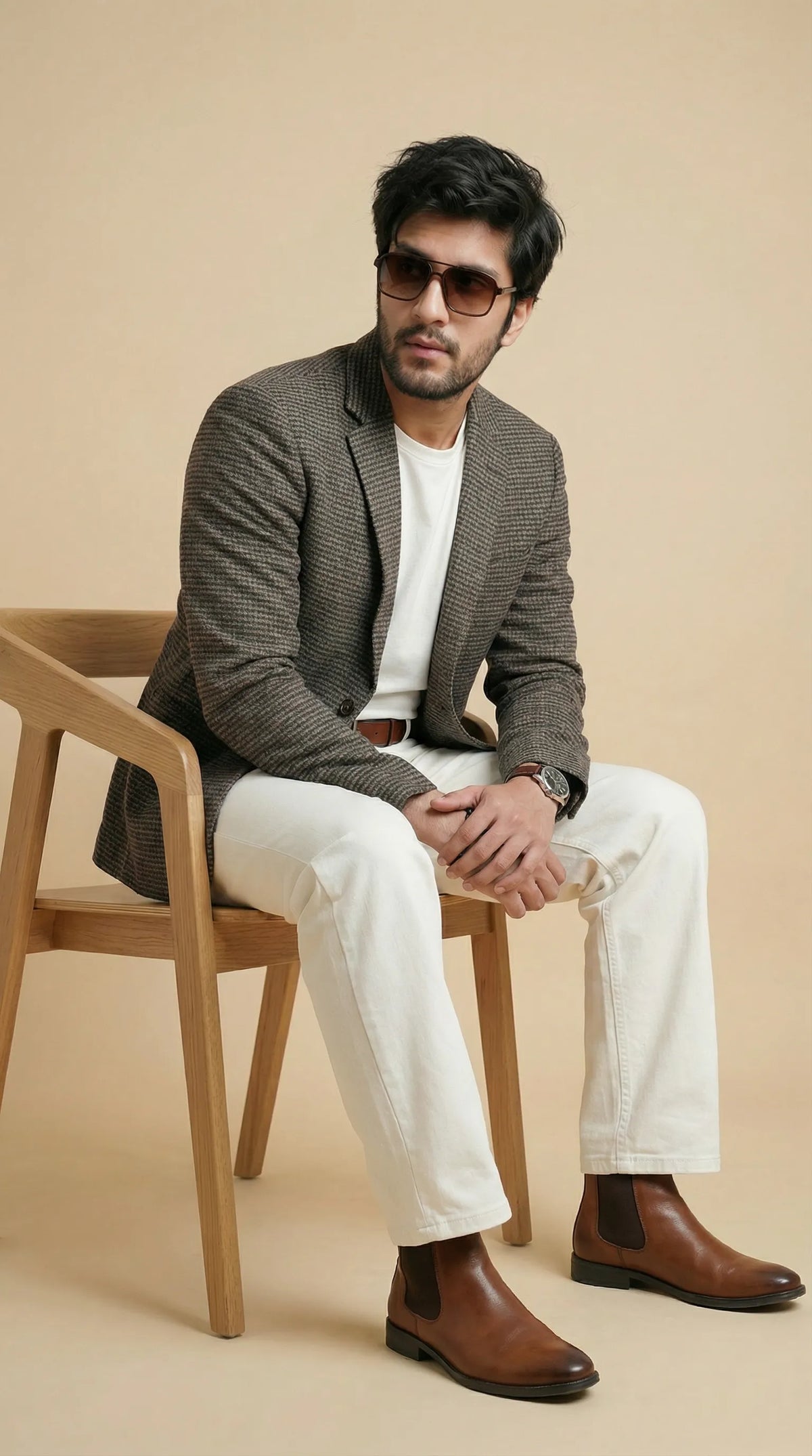 Dusky Brown Tweed Blazer | 100% Wool, Classic Structured Fit