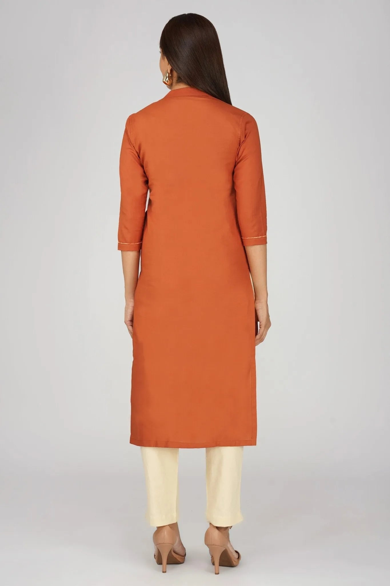 Women's Khadi Long Kurti Rust Orange